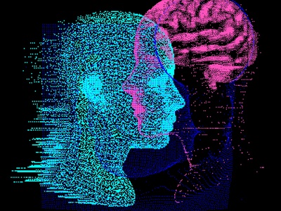 graphic design of two silhouettes showing the brain anatomy