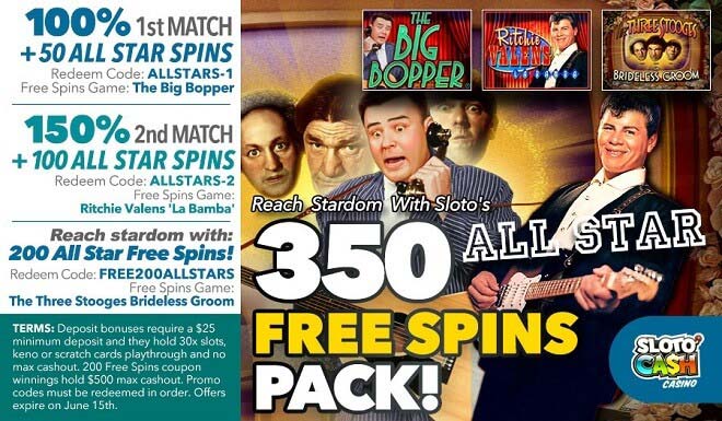 Sloto'Cash 350 Free Spins Pack